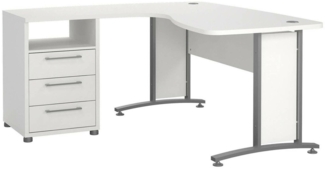 Dmora Schreibtisch Estong, Mehrzweckschreibtisch, Bürotisch für PC, Eckschreibtisch, 159x150 h75 cm, Weiß und Grau