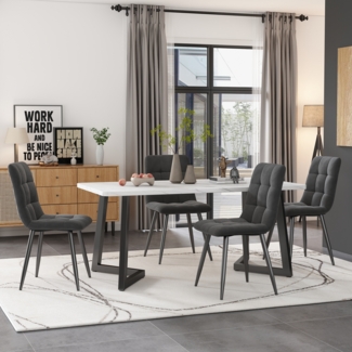 Merax Essgruppe, (Set, 5-tlg, Tisch mit 4 Stühlen), Esstisch und 4 Esszimmerstuhl Set Polsterstühle Küchetisch Marmoroptik, Grau