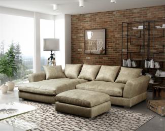 Ecksofa TIZIAN L-Form Wildlederoptik-Beige/Otto. Links + Hocker