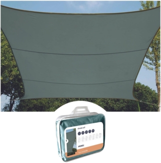 Perel Sonnensegel, Segel Sonnenschutz für Terrasse und Pool, wasserabweisend, UV-Schutz, 4 Edelstahl-O-Ringe, 3.6x3.6 m, 160 g/m², Polyester, quadratisch, grüngrau