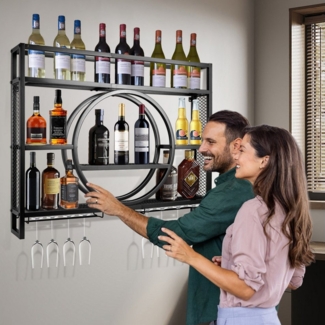 XERSEK Weinregal Wand Flaschenregal Metall Weinflaschenhalter Wine Rack Weinregale, 3 GRÖSSEN 100cm,120cm,140cm, Gold Schwarz, Drei Ebenen, Max. 110lbs, Aus Kohlenstoffstahl