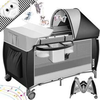 KIDIZ® Babybett 3 in 1 Reisebett Kombi Set Baby Bett mit Wickelauflage Moskitonetz Laufstall Baby ab Geburt bis 15 kg luftige Seitenwände mit Seiteneingang Tragetasche zusammenklappbar Schwarz