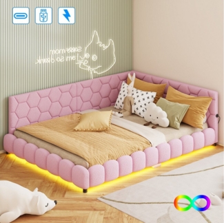 Gdood Polsterbett Doppelbett Daybett Tagesbett (1 tlg. Mit USB & TYPE-C, Geeignet für Jungen und Mädchen), Mit LED-Beleuchtung, Ladefunktion, Schafsfell, 140x200 cm