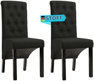 Esszimmerstühle VEDA 2er Set Schwarz Stoff | Polsterstühle Küchenstuhl Wohnzimmerstühle Essstühle bequem