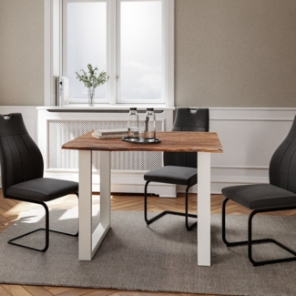 Liadomo Baumkantentisch Isa, Akazie Massivholz, Platte mit natürlicher Baumkante, Metallgestell