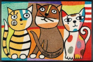 wash+dry by Kleen-Tex Fußmatte Miezentreffen, rechteckig, Höhe: 7 mm, Schmutzfangmatte, Motiv Katzen, rutschhemmend, waschbar