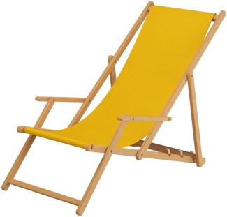 Strandstuhl gelb Gartenliege Strandliege Deckchair Tisch Kissen Liegestuhl Holz hell 10-302NTKH