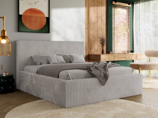 Polsterbett mit Stauraum Lattenrost TILIANO CLASSIC Bett gepolstert Doppelbett mit Kopfteil Pocket Matratze - 160x200 cm - Hellgrau Cord - VIRE LUX