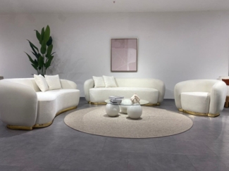 Sitzgruppe/Sofa Set - Wohnzimmergarnitur "Dahlia" 3+3+1-Weiß/Gold