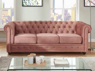 Vente-unique - Sofa 3-Sitzer - Samt - Rosa - CHESTERFIELD