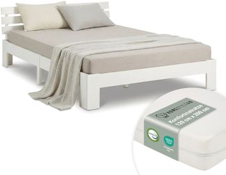 Homestyle4u Futonbett, massives Kiefernholz, Weiß, 120x200 cm, mit Matratze