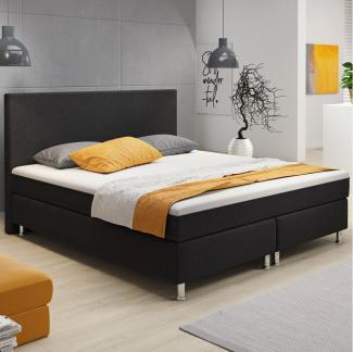 Boxspringbett Berlin 180x200 cm Webstoff Schwarz mit intergriertem Topper