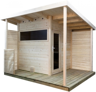Sentiotec Gartensauna Scala Medium Saunahaus aus Fichte Massivsauna ca. 344x313x270 cm