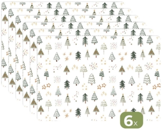 MuchoWow Platzset Weihnachtsbaum - Sterne - Weiß - Weihnachten - Party, (6-St), Platzsets, Tischset, Abwaschbar, Tischsets, Platzdeckchen