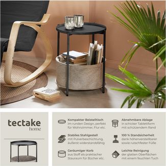 tectake Beistelltisch Canterbury (1-St, 1 tlg), Abnehmbare Ablagefläche in Tablettform mit schützendem Rand