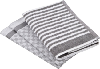 ROSS Geschirrtuch Exclusiv, (Set, 3-tlg), 1x Küchen-Frottiertuch (Streifen) und 2 Geschirrtücher (Karodesign)