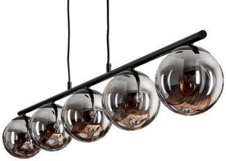 hofstein Pendelleuchte Hängelampe aus Metall/Glas in Schwarz/Rauchfarben, ohne Leuchtmittel, im Vintage/Retro Design, Glasschrime Ø15cm, 5x E14, ohne Leuchtmittel