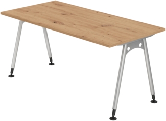 bümö manuell höhenverstellbarer Schreibtisch 160x80 cm in Asteiche - PC Tisch höhenverstellbar & groß, höhenverstellbarer Tisch Büro, großer Computertisch verstellbar, A-Serie, AS-16-R