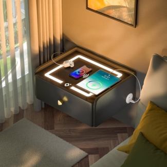 Dreifarbige LED Nachttisch Schwarz Ladestation USB 12W Hängend Smart