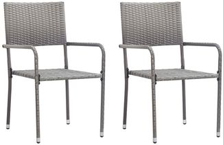 Garten-Essstühle 2er Set | Gartenstühl Stapelbar Grau Polyrattan