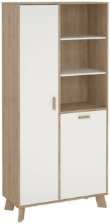 Dmora Vitrine Mirinae, Glas-Sideboard, Mehrzweckvitrine, Hängendes Bücherregal mit Glastüren, 89x40 h188 cm, Eiche und Weiß