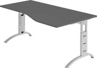 bümö manuell höhenverstellbarer Schreibtisch 180x100 cm in graphit - PC Tisch höhenverstellbar & groß, höhenverstellbarer Tisch Büro, großer Computertisch verstellbar, F-Serie, FS-18-G-S