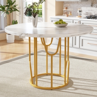 Merax Runder Esstisch (80 x 80 x 76 cm), leichter und luxuriöser runder Tisch für 4-6 Personen, geeignet für Esszimmer und Wohnzimmer, MDF marmorierte Tischplatte, goldene Beine