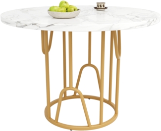 Merax Runder Esstisch (80 x 80 x 76 cm), leichter und luxuriöser runder Tisch für 4-6 Personen, geeignet für Esszimmer und Wohnzimmer, MDF marmorierte Tischplatte, goldene Beine