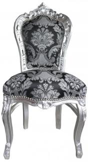 Casa Padrino Barock Esszimmer Stuhl ohne Armlehnen Schwarz Muster / Silber - Antik Stil Möbel