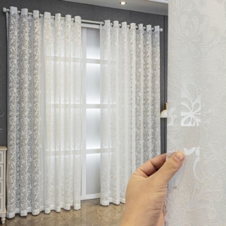 BYSURE Vorhang (2 St), Ösen, halbtransparent, Jacquard-Fensterschirm Stickerei