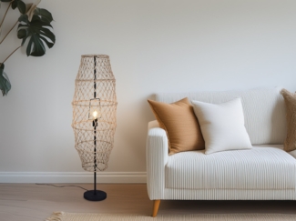 Kleine Boho Stehlampe HIVE Lampenschirm geflochten aus Hanfseil, Höhe 120cm