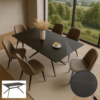 Esszimmertisch HWC-O58, Esstisch Sinterstein Metall, Marmor-Optik 160cm ~ schwarz-gold