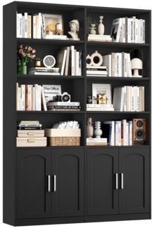 Homfa Bücherregal Standregal Büroregal Bücherschrank, mit 8 offenen Fächern und 4 Türen, Holz, 115 x 27 x 185,5 cm
