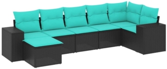 vidaXL 7-teiliges Gartensofa-Set mit Kissen, schwarzes Polyrattan 3222876