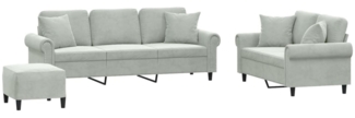 vidaXL 3-tlg. Sofagarnitur mit Kissen Hellgrau Samt 3202280