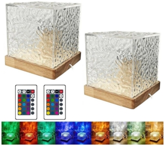 BlingBin LED Nachtlicht Wasserwellen Tischlampe, 16 Farben Nachtlicht Cube mit Fernbedienung, RGBW Lampe 16 Farben Nachtlicht, LED fest integriert, RGB, Tischlampe Kristall Nachtlicht für Schlafzimmer, Wohnzimmer, 2 Stück