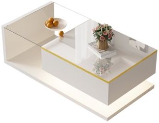 Merax Couchtisch hochglanz Beistelltisch mit Stauraum und Glastischplatte (100 x 50 x 32,5 cm), Wohnzimmertisch mit Bluetooth, Sofatisch Kaffeetisch mit LED