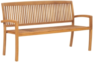 vidaXL Stapelbare Gartenbank mit Auflage 159 cm Massivholz Teak 3063306