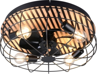 my home Deckenleuchte Nilux mit Ventilator, Deckenventilator mit Licht exkl 4x E27 max 10W, Ventilatorfunktion, Leuchtmittel wechselbar, warmweiß - kaltweiß, Holzstreifen Optik Akustikpaneel, Fernbedienung, 3 Stufen + Timer