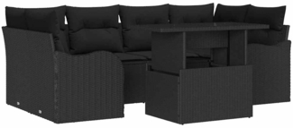 vidaXL Garten-Sofa-Set mit Kissen 7 pcs Schwarz Poly Rattan 3348399