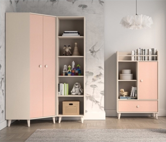 Lomadox Jugendzimmer-Set MODICA-131, (Sparset, 3-tlg, Eckschrank Bücherregal Regal), in sandbeige mit rosa, Softclose, fühlbare Oberfläche