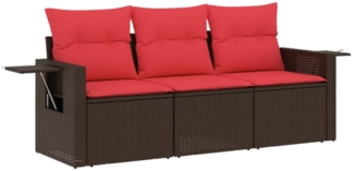 vidaXL 3-teiliges Gartensofa-Set mit Kissen, braun, Polyrattan 3219863