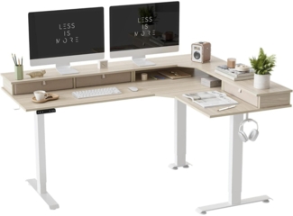 FEZIBO Elektrischer Höhenverstellbarer Schreibtisch L-Form 160x120cm Weiß/Heller
