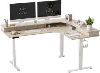FEZIBO Elektrischer Höhenverstellbarer Schreibtisch L-Form 160x120 cm Weiß/Heller