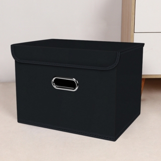 Faltbare Aufbewahrungsbox/Korb aus Stoff mit Deckel und Metallgriff, geeignet für Zuhause, Schlafzimmer und Kleiderschrank (schwarz, 3-teilig)