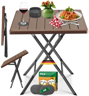 KESSER® Balkontisch klappbar | Wetterfest & UV-beständig | Balkonmöbel | Beschichteter Stahl | Outdoor Gartentisch | Gartenmöbel mit 6 Filz-Untersetzer | Bistrotisch bis zu 100 kg belastbar Braun, Holz-Optik