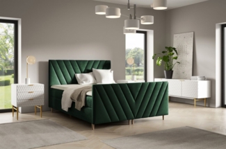 Boxspringbett Schlafzimmerbett CARLITO 160x200cm in Stoff Fresh Flaschengrün