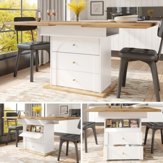 Esstisch Teleskoptisch Klappbarer Küchentisch für 4-6 Personen Ausziehbarer Esstisch Platzsparender Küchentisch für Küche und Wohnzimmer Minimalistisches Schranktür-Design Holz Weiß 110-140 x 80 cm