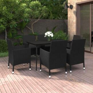 vidaXL 7-tlg. Garten-Essgruppe mit Auflagen Poly Rattan und Glas 3099736