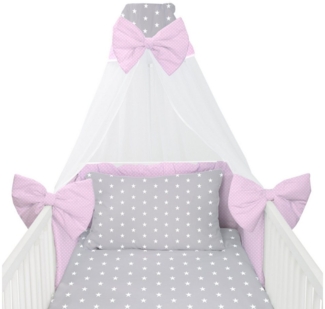 Amilian Babybettwäsche Set 7-teilig - Bettwäsche 100x135 - Kissenbezug 40x60 - mit Himmel, Chiffonhimmel, 7 teilig, Komplett-Set für Babybett, Gitterbett - Kinderbettwäsche